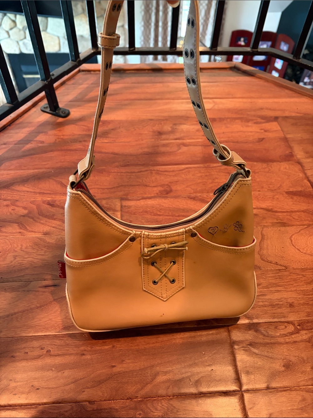 Mudd Y2K Vintage Tan Mini Hobo Lace Front Shoulder Bag